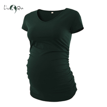 Женская футболка с v-образным вырезом и рюшами, Одежда для беременных, топы для беременных с коротким рукавом, Классическая Летняя Футболка для беременных 2024 - купить недорого