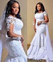 South African Mermaid Wedding Dress Lace Appliques Sheer Long Sleeves Bridal Gowns Plus Size Sweep Train Wedding Vestidos 2024 - buy cheap