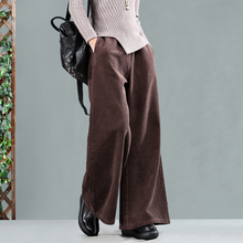 Fashion streetwear retro art corduroy wide leg pants plus velvet thick casual loose corduroy trousers 2024 - buy cheap