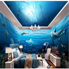 Beibehand-papel de parede personalizado para sala, azul escuro, mar, golfinho, plano de fundo, moderno, europa, mural para sala de estar, pintura grande, casa 2024 - compre barato