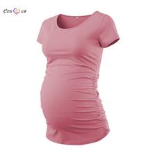 Женская одежда для беременных Классическая футболка с круглым вырезом и коротким рукавом с рюшами сбоку топы для беременных Mama Повседневная Мягкая Туника Одежда для беременных 2024 - купить недорого