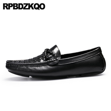 British Style European Black Driving Big Size Brand Loafers Fashion Square Toe Men Woven Leather Shoes Moccasins Slip On Real 2024 - buy cheap