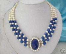 3 rows 7-8mm white pearls lazuli necklace  word wholesale mujer for women nature fresh pearl chain 925  fine quality jewe 2024 - buy cheap