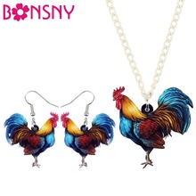 Bonsny Statement Acrylic Floral Chicken Rooster Earrings Necklace Farm Animal Jewelry Sets For Women Girls Ladies Dropshipping 2024 - buy cheap
