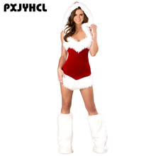 Christmas New Year Festival Cosplay Costume For Women Sexy Red Party Hooded Dresses+Boot Adult Female Set Clothing Gift 2024 - buy cheap