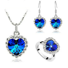 Promotional Titanic Crystal Jewelry Set Ocean Heart Three-Piece Necklace + Earrings + Ring Set Bridal Jewelry Wholesale 2024 - buy cheap