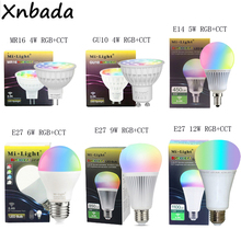 MiBoxer Светодиодная лампа 4 Вт 5 Вт 6 Вт 9 Вт 12 Вт Mi light 2,4 г светодиодная лампа, MR16 GU10 E14 E27 RGB + CCT диммирусветильник льник 2024 - купить недорого