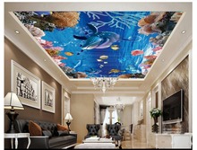 Custom Photo Wallpaper 3d ceiling murals Underwater world dolphin fish group Ocean ceiling Zenith Mural Painting wall decoration 2024 - buy cheap