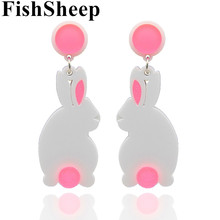 FishSheep Acrylic Pink Rabbit Drop Earrings For Women Girl Lovely Animal Style Cute Plastic Long Dangle Earring Teen Accessories 2024 - buy cheap