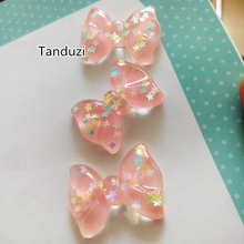 Tanduzi cabochões de resina com costas planas, anel de cabelo com glitter kawaii rosa 2024 - compre barato