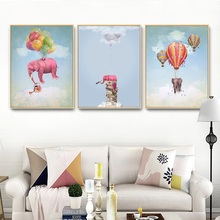 Nordic Poster Children Room Paintings Elephant Hot Air Balloon Cartoon Canvas Picture Kindergarten Decoration Wall Art Prints 2024 - buy cheap