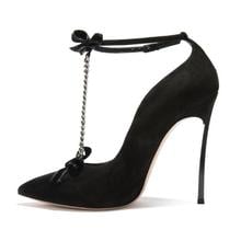 Moraima Snc Sexy Chains Decorations Ankle Strap High Heel Shoes Woman Poined Toe Bowknot Thin Heels Pumps Stiletto Heels Black 2024 - buy cheap