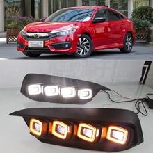 CSCSNL 1 Set DRL LED Daytime Running Light 12v ABS Fog Light Cover With Yellow Turn Signal Light For Honda Civic 2016 2017 2018 2024 - buy cheap