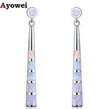 Ayowei Simple style For Women Created White Fire Opal Silver Stamped Drop Earrings Wedding jewelry OE737A 2024 - buy cheap