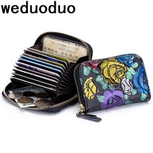 Weduoduo-carteira feminina de couro genuíno para cartões de crédito, com zíper, carteira para guardar cartões de habilitação 2024 - compre barato