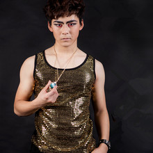 Fashion Male Singer Stretch Sequined Vest Costumes Party show stage Dance wear Bar nightclub DJ performance equipment costumes 2024 - buy cheap