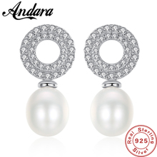 Luxury Brand Natural Pearl Stud Earring Silver 925 Jewelry Big Circle Round Earring for Women Wedding 2024 - buy cheap