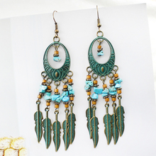 Bohemia Leaf Tassel Drop Earrings Water drop beads Natural stone Long Alloy Tassel Hanging Vintage Earrings Orecchini Bijoux 2024 - buy cheap