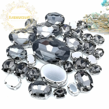 5 SIZES 30PCS Free shipping! Gray oval shape Glass Crystal sew on rhinestones with calw Diy wedding decoration 2024 - buy cheap