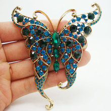 3.2" Unique Butterfly Insect Gold Tone Brooch Pin Blue Rhinestone Crystal 2024 - buy cheap