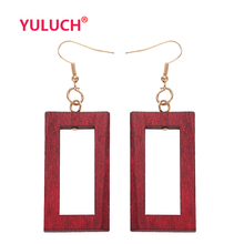 YULUCH Wooden Handmade Rectangular hollow out Wood Pendant for African Fashion Woman Ethnic Girl Earrings Gift 2024 - buy cheap