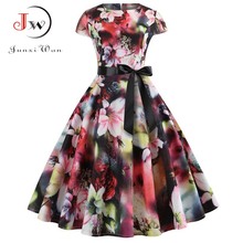 White Floral Print Dress Women Summer Elegant Vintage Party Dresses Short Sleeve Belt Tunic Swing Hepburn Casual Midi Dress 2024 - buy cheap