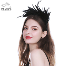 WELROG Vintage Fascinator Feathers Headband 90s Female Headwear Solid Black Bridal Hair Accessories Feather Cocktail Hair Band 2024 - buy cheap