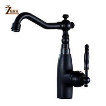 ZGRK-grifo de lavabo de estilo Retro para baño, grifería monomando con boquilla giratoria alta, mezclador de agua fría y caliente, cubierta de baño, color negro 2024 - compra barato