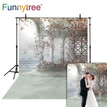 Funnytree photography background vintage white pillar leaf wedding fall backdrops fond photo studio shoots photocall photophone 2024 - buy cheap