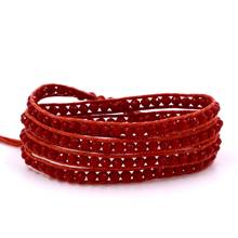 Fashion jewelry Red Crystal 4 Wrap Bracelet on Leather Handmade Cuff 2024 - buy cheap