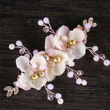 Romantic Pink Cloth Flower Hairpin Headband Crystal Bride Hair Pins Headdress Wedding Hair Clip Hair Jewelry Accessories BH 2024 - buy cheap