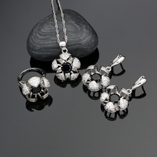 Natural preto zircônia cúbica cristal branco prata 925 conjuntos de jóias para mulheres brincos/pingente/anéis/colar conjunto 2024 - compre barato