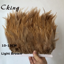 Cking Light Brown Dyed Rooster saddle Feather trim 4-6inch cock feather fringe strip sewed on satin ribbon for wedding decorates 2024 - buy cheap