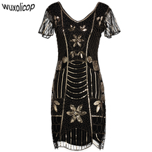 Винтажное декорированное блестками платье в стиле арт-деко 1920-х годов с V-образным вырезом и рукавом-бабочкой Туника облегающее вечернее платье Гэтсби платье 2024 - купить недорого