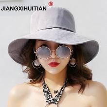 2018 Spring Summer Sun Hats For Women Large Wide Brim Cotton Bucket Hat Beach Panama Hat Cap Visor Seaside Chapeau Femme New 2024 - buy cheap