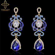 TREAZY Royal Blue Crystal Drop Earrings for Women Wedding Accessories Big Floral Waterdrop Bridal Earrings Best Gift for Brides 2024 - buy cheap