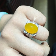 KJJEAXCMY Boutique Jewelry  925 Silver-inlaid Natural Yellow Chalcedony Men Garnet Female Ring Mini Support Detection 2024 - buy cheap