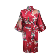Wine Red Chinese Bridesmaid Wedding Robe Faux Silk Kimono Gown Printed Nightgown Sleepwear Flower S M L XL XXL XXXL  D125-03 2024 - buy cheap