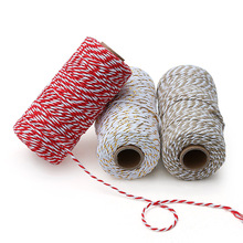 Cabos de algodão coloridos para decoração, 100m/rolo, faça você mesmo, 2 dobras, corda para projetos de embalagem, presente de natal, artesanato 2024 - compre barato