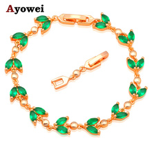 Peridot Leaves Design AAA Zircon Bracelets for women  Gold color Green Crystal Fine Fashion jewelry for Party TB832A 2024 - buy cheap