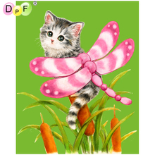 DPF 5D Round full Diamond painting Cross Stitch diamond Mosaic dragonfly kitten Diamond Embroidery Needlework home decor crafts 2024 - buy cheap