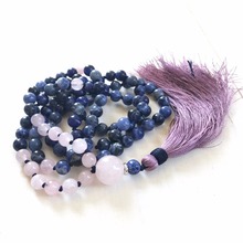 Collar de cuentas Mala de Brasil, joyería de meditación con borlas anudadas, joyería de Yoga, azul, 108 2024 - compra barato