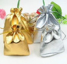 Wholesale Silver & Gold Gift Bag 13x18cm Candy Pouches Golden Drawstring Big Organza bags Christmas Party Pouch 100 pc/Lot 2024 - buy cheap