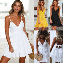 Women Sleeveless Holiday Lace Dress Beachwear Ladies Summer Beach Swing Sundress V neck Elegant Short Dress 2024 - buy cheap