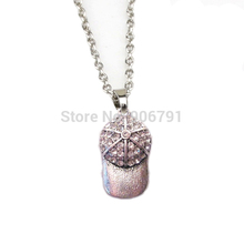 50pcs a lot  rhodium plated zinc studded with sparkling Baseball or Softball Ball Cap Crystal Pendant necklace 2024 - buy cheap