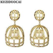 Kuziduocai brincos de ponteira pérola grande, joia da moda formato de gaiola de cobre elegante declaração brincos para mulheres pingentes e103 2024 - compre barato