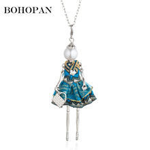 Pearl Doll Pendant Necklace Women embroidery Flower Dress Silver Color Alloy Figure Necklaces Fashion Jewelry Long Chain Collier 2024 - buy cheap
