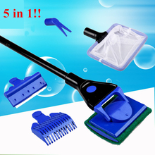 5 in 1 Aquarium Cleaning Tools Aquarium Tank Clean Set Fish Net Gravel Rake Algae Scraper Fork Sponge Brush Glass Cleaner 2024 - купить недорого