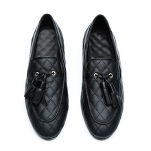 LOUBUTEN Luxury Black Leather Loafers Fashion Round Toe Slip-on Tassel Shoes Noble Plaid Men Dress Shoes Casual Men's Flats 2024 - buy cheap
