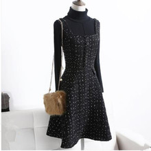 plus size 3XL!Small fragrance temperament winter thickening slim tweed woolen strap dress women 2024 - buy cheap